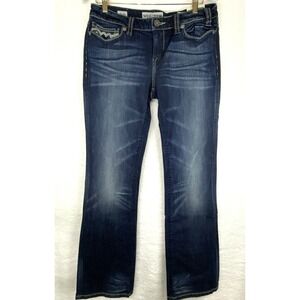 NWT MEK DNM Tirana Dark Blue Slim Boot Jeans Women Sz 31x34L Embroidered Pockets